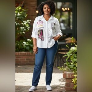 Karl Lagerfeld Paris Limited Edition Graphic Button Down Blou